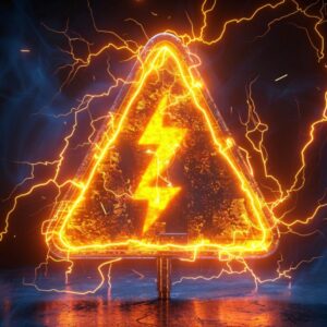 Warning symbol with thunderbolt and Electric power symbol. Caution risk and potential peril electric symbol.